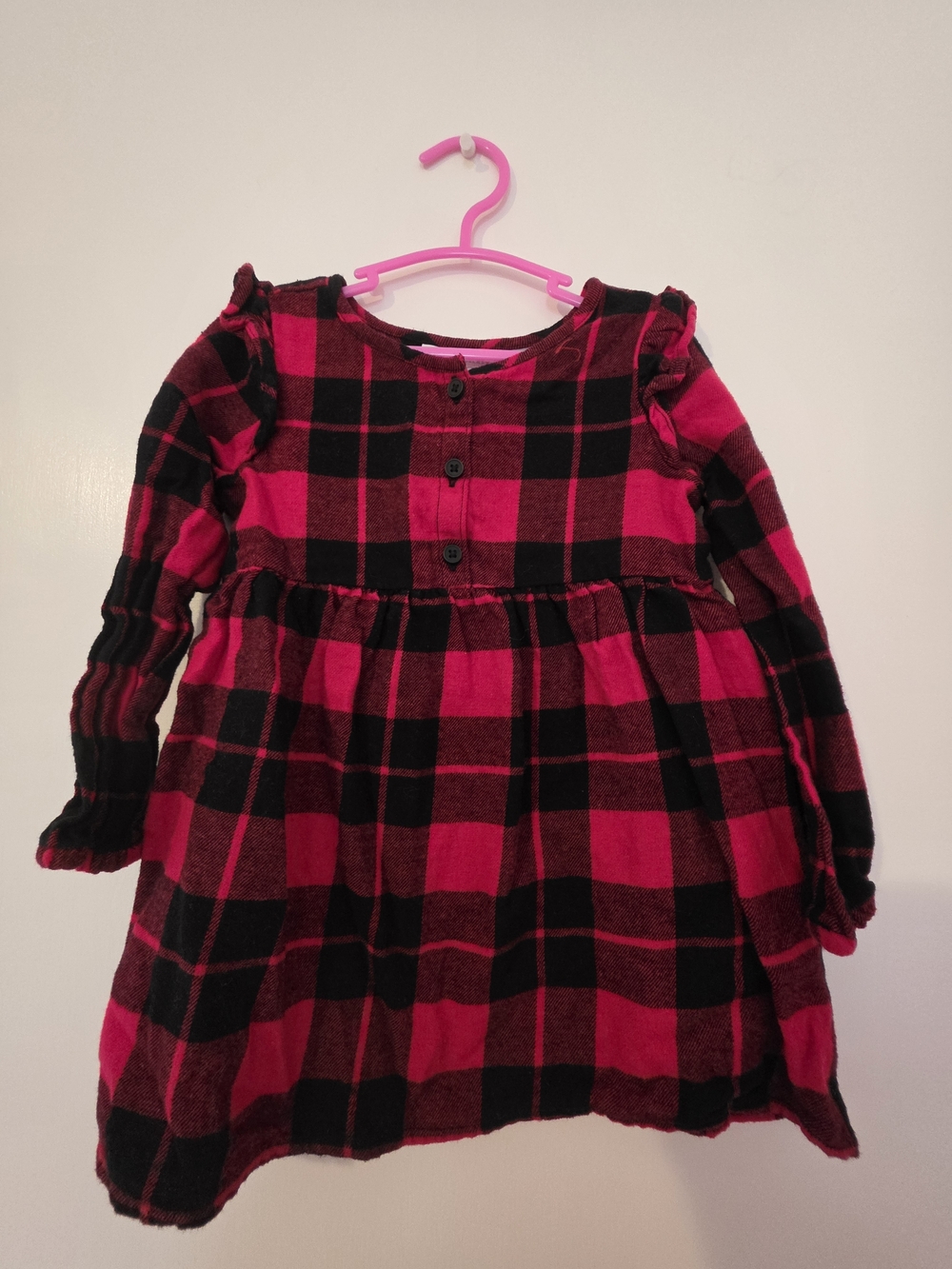 The Children's Place Pink & Black Plaid Long-Sleeve Dress